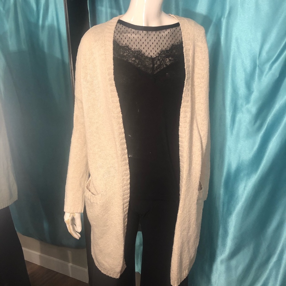 RUBY MOON Open Front Long Sweater Cardigan Ivory